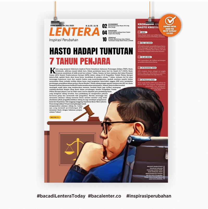 Hasto Hadapi Tuntutan 7 Tahun Penjara (Koran Jumat, 4/7/2025)