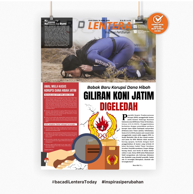 Babak Baru Korupsi Dana Hibah, Giliran KONI Jatim Digeledah (Koran Rabu, 16/4/2025)