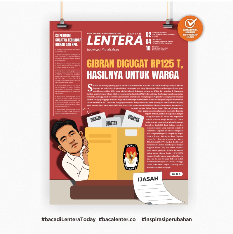 Gibran Digugat Rp125 T, Hasilnya untuk Warga (Koran Selasa, 16/9/2025)