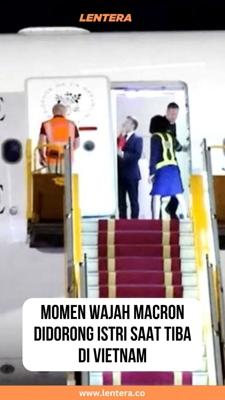 Momen Wajah Macron Didorong Istri saat Tiba di Vietnam