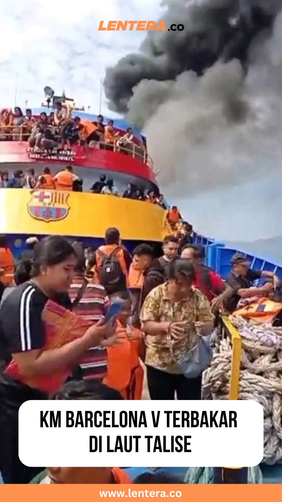 KM Barcelona V Terbakar di Laut Talise